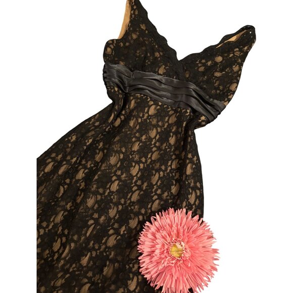 S.L. Fashions Lace Sleeveless Party Dress With Satin Waistband Sequins V-Necklin - Picture 11 of 15